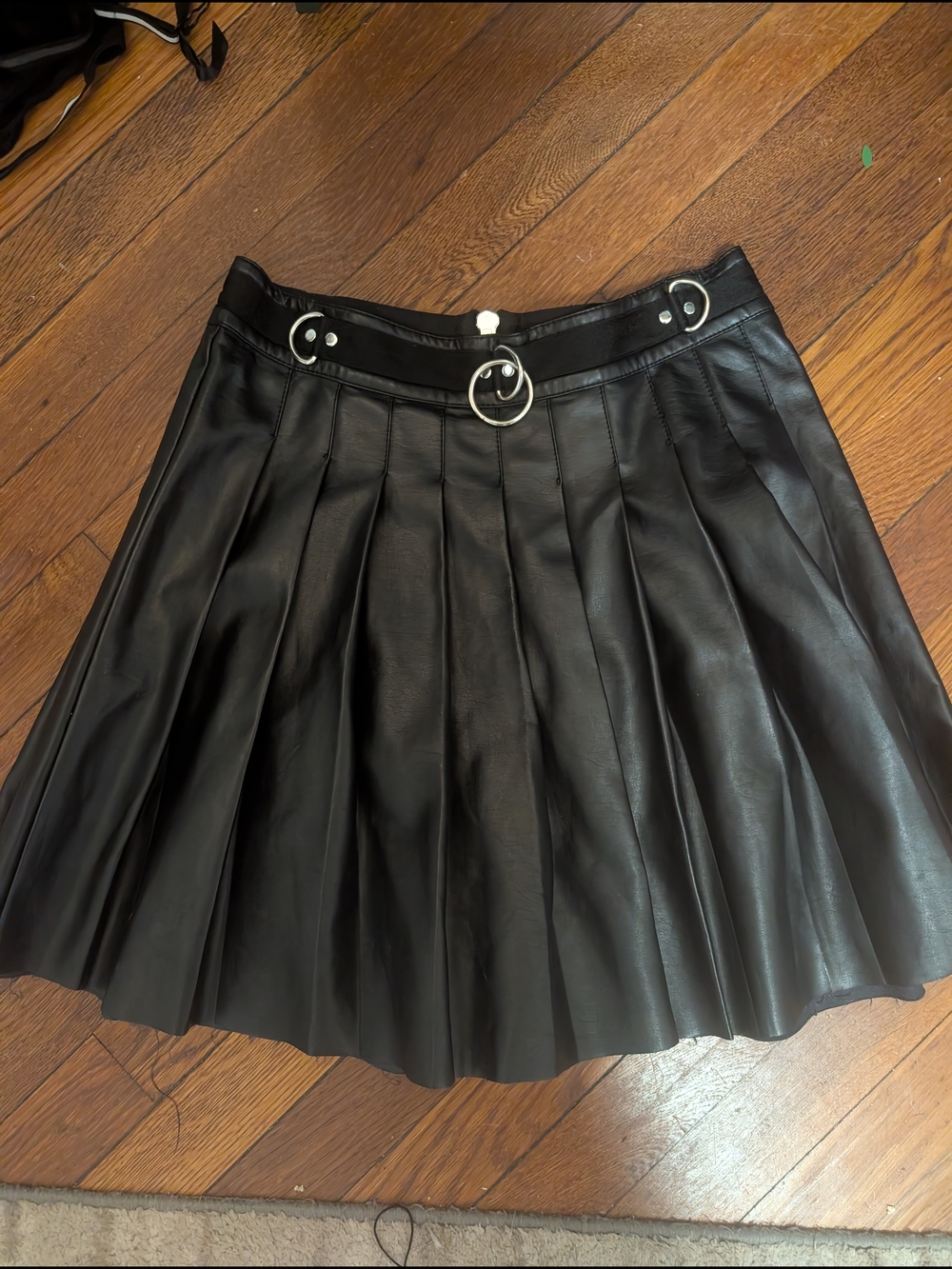 Current Mood nasty Gal Black Pleated Faux Leather Mini Skirt with Ring Hardware